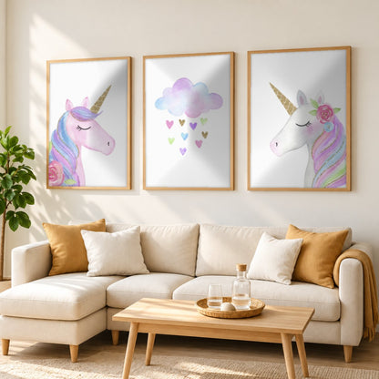 Set x3 Cuadros decorativos infantiles UNICORNIOS