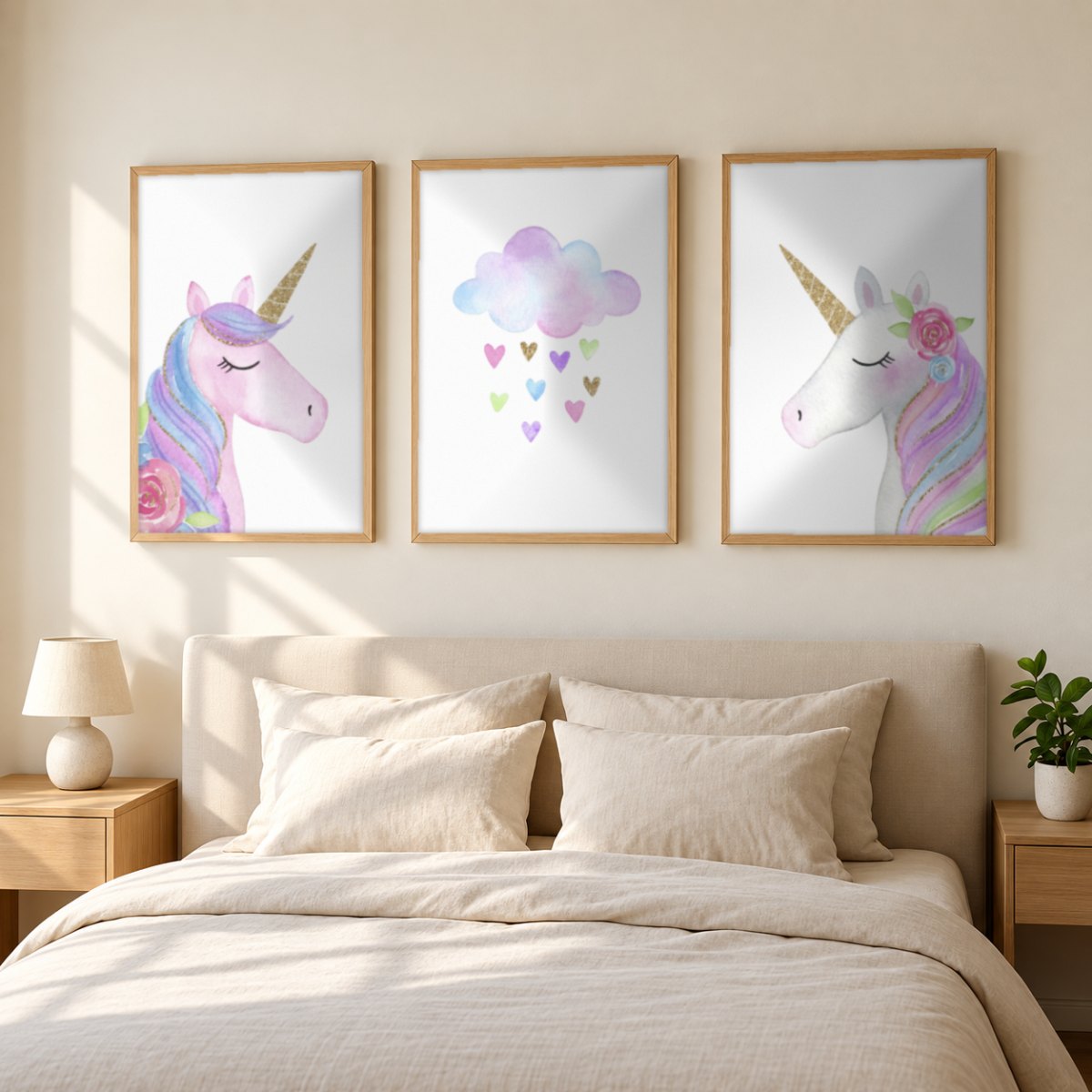 Set x3 Cuadros decorativos infantiles UNICORNIOS