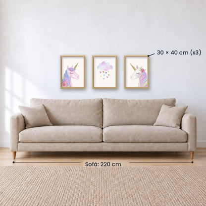 Set x3 Cuadros decorativos infantiles UNICORNIOS