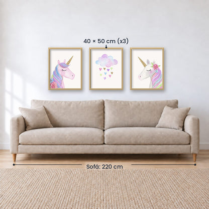 Set x3 Cuadros decorativos infantiles UNICORNIOS