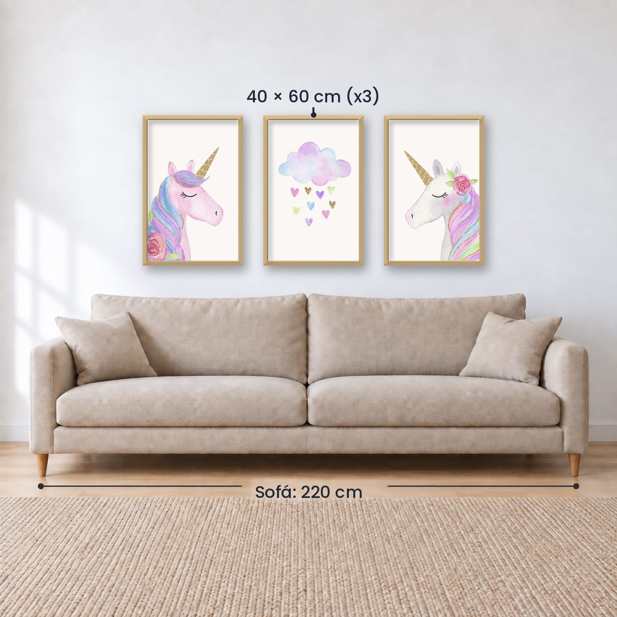 Set x3 Cuadros decorativos infantiles UNICORNIOS