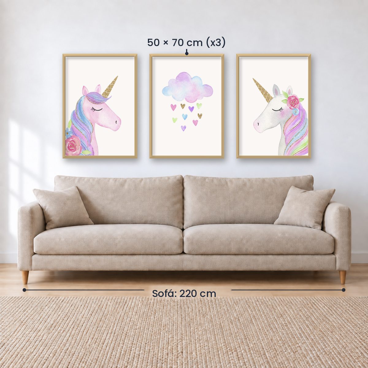 Set x3 Cuadros decorativos infantiles UNICORNIOS