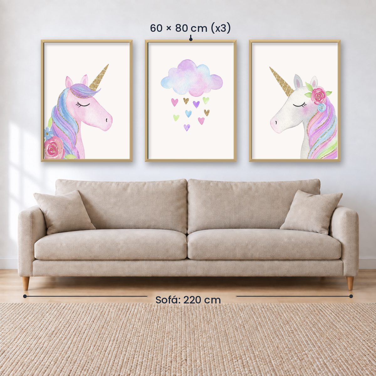 Set x3 Cuadros decorativos infantiles UNICORNIOS