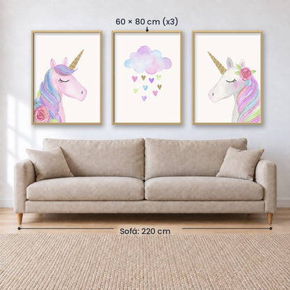 Set x3 Cuadros decorativos infantiles UNICORNIOS