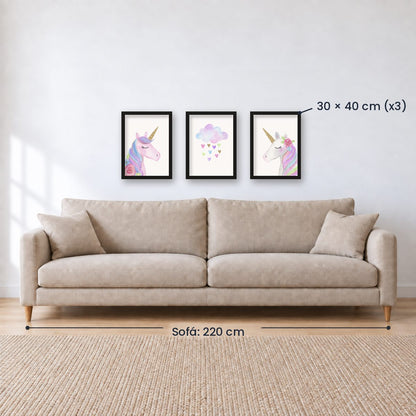 Set x3 Cuadros decorativos infantiles UNICORNIOS