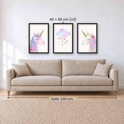 Set x3 Cuadros decorativos infantiles UNICORNIOS