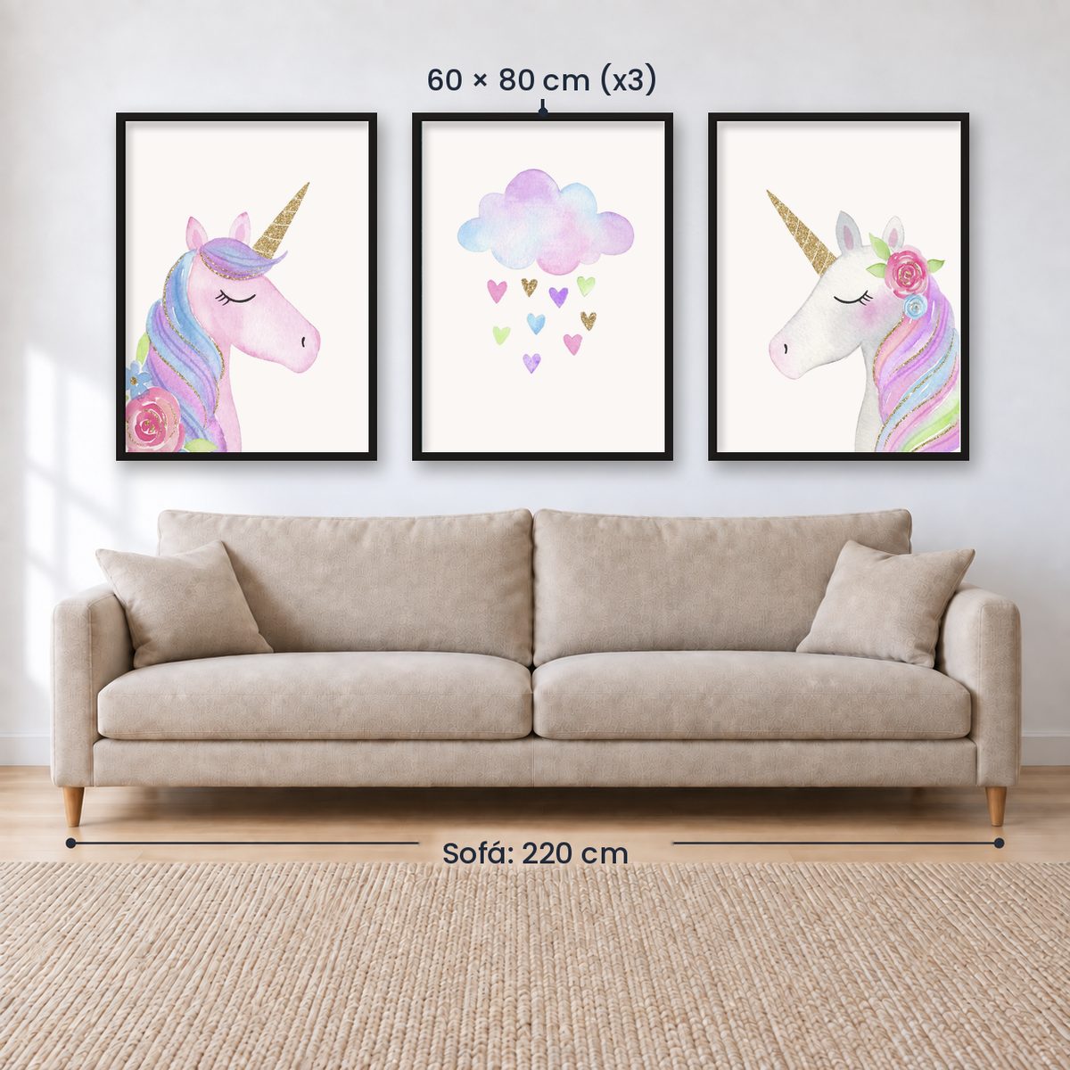 Set x3 Cuadros decorativos infantiles UNICORNIOS