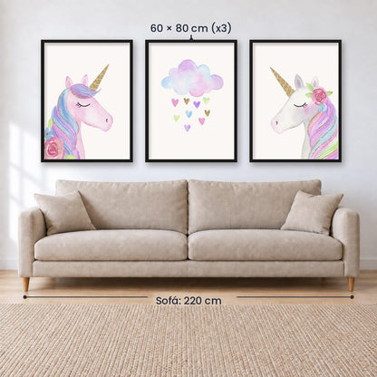 Set x3 Cuadros decorativos infantiles UNICORNIOS