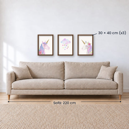 Set x3 Cuadros decorativos infantiles UNICORNIOS
