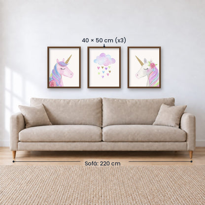 Set x3 Cuadros decorativos infantiles UNICORNIOS