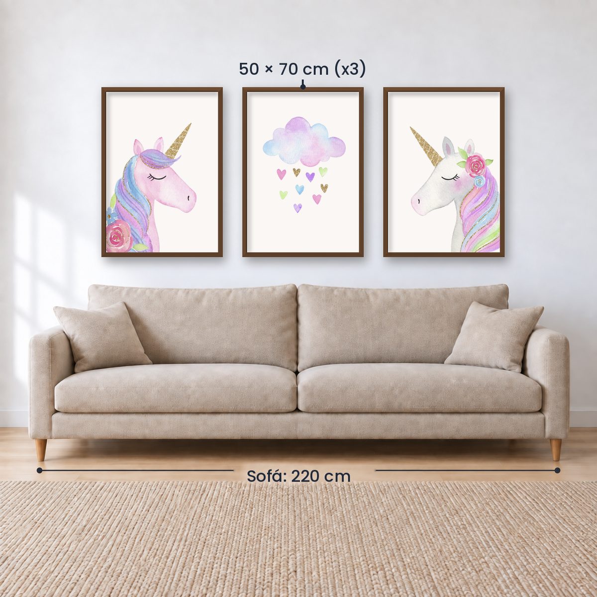 Set x3 Cuadros decorativos infantiles UNICORNIOS