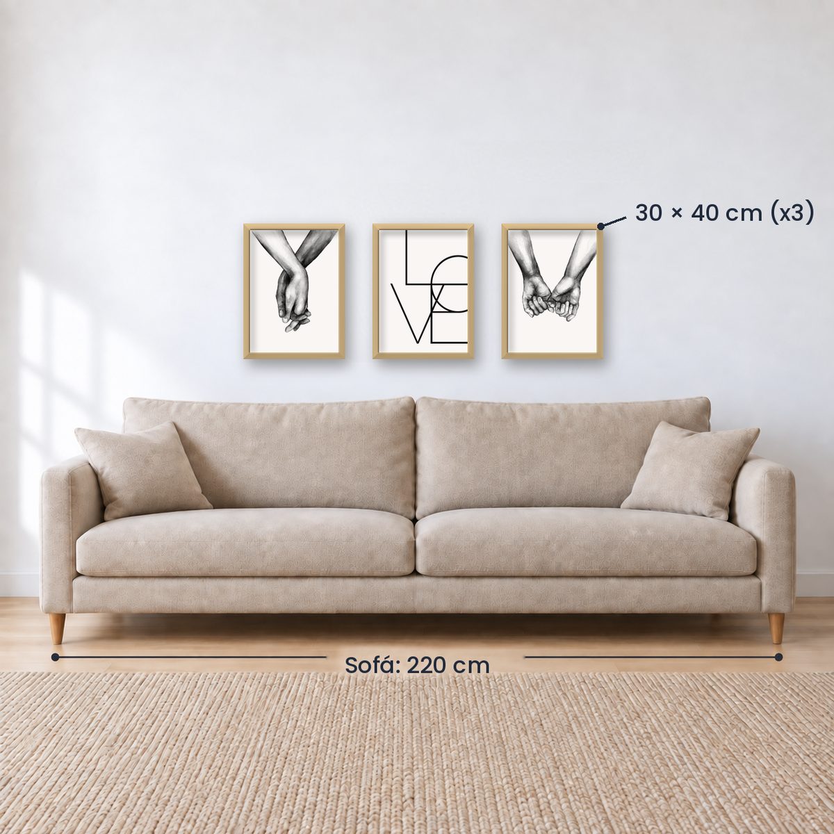 Set x3 Cuadros Decorativos Manos con frase