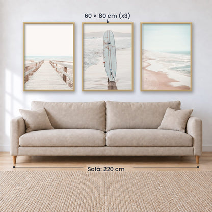 Set x3 Cuadros PLAYA, OLAS, SURF, MAR