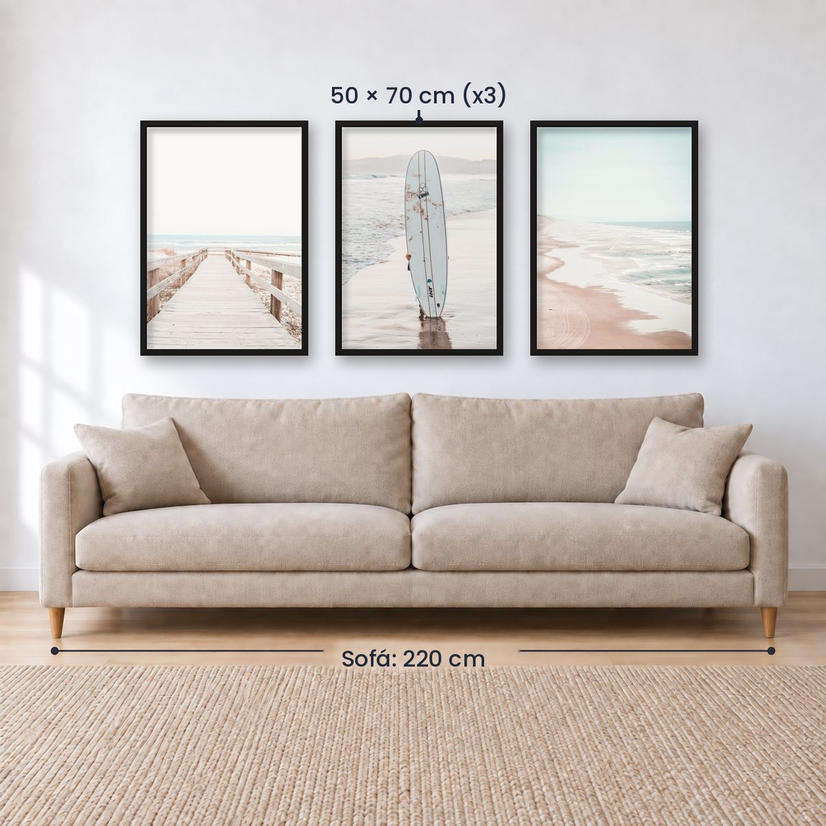 Set x3 Cuadros PLAYA, OLAS, SURF, MAR