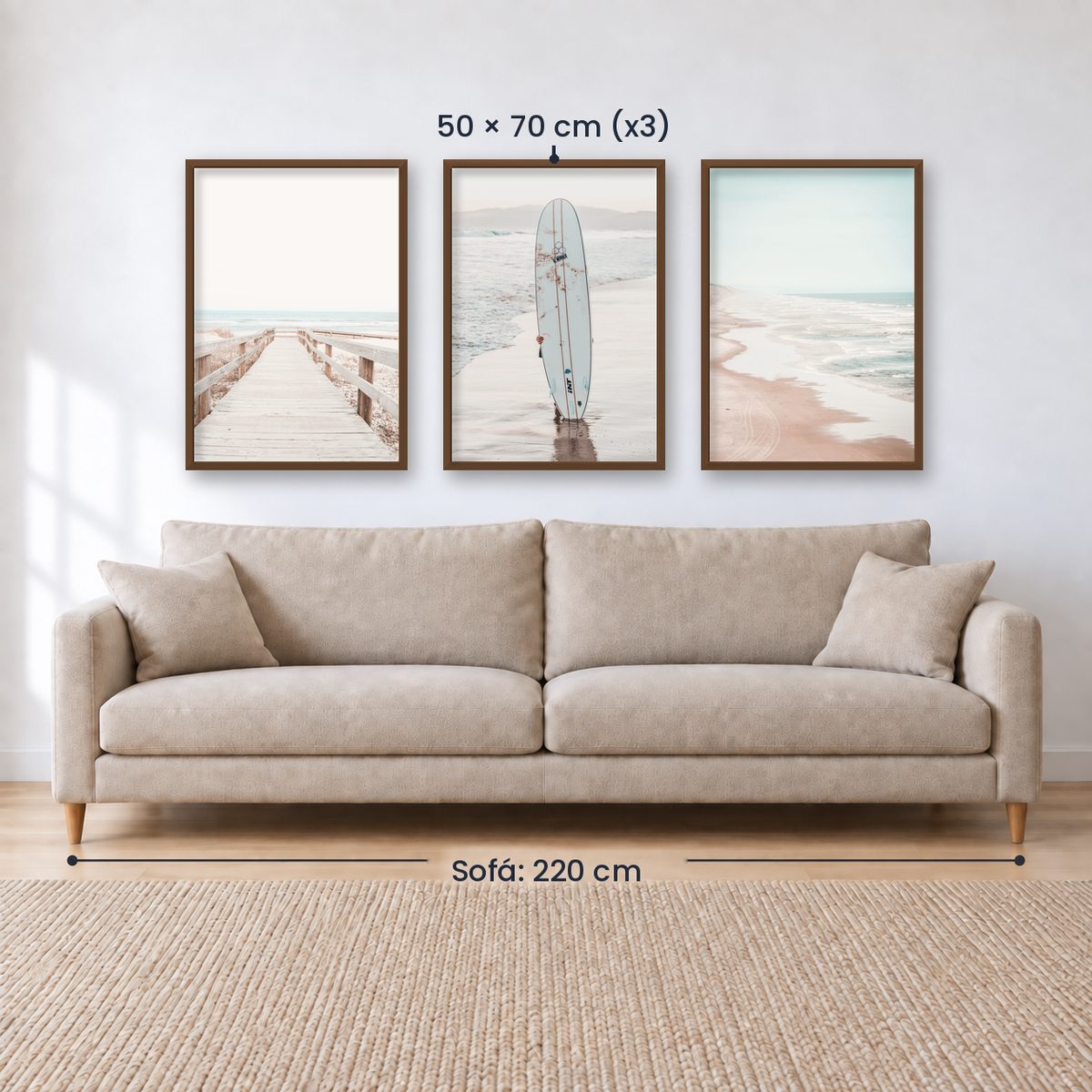 Set x3 Cuadros PLAYA, OLAS, SURF, MAR