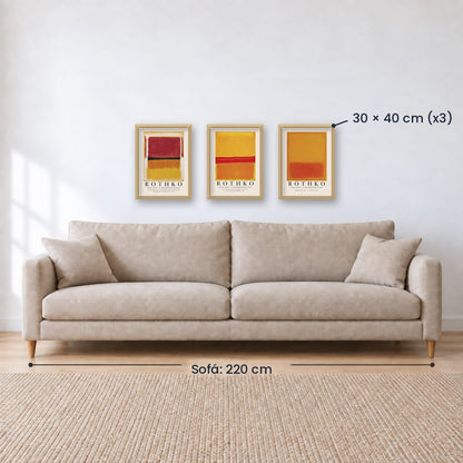 Set x3 Cuadros Rothko Naranja, Rojo