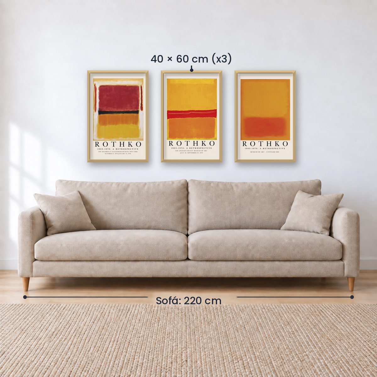Set x3 Cuadros Rothko Naranja, Rojo