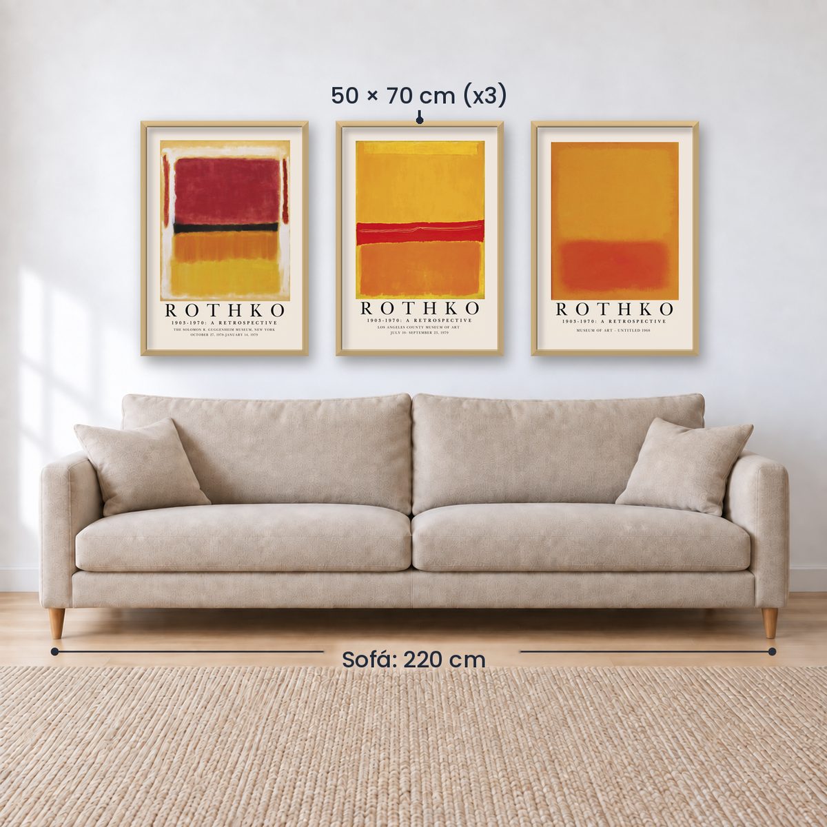 Set x3 Cuadros Rothko Naranja, Rojo