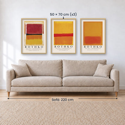 Set x3 Cuadros Rothko Naranja, Rojo