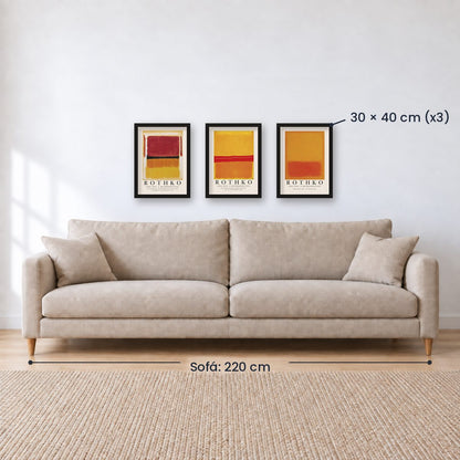 Set x3 Cuadros Rothko Naranja, Rojo