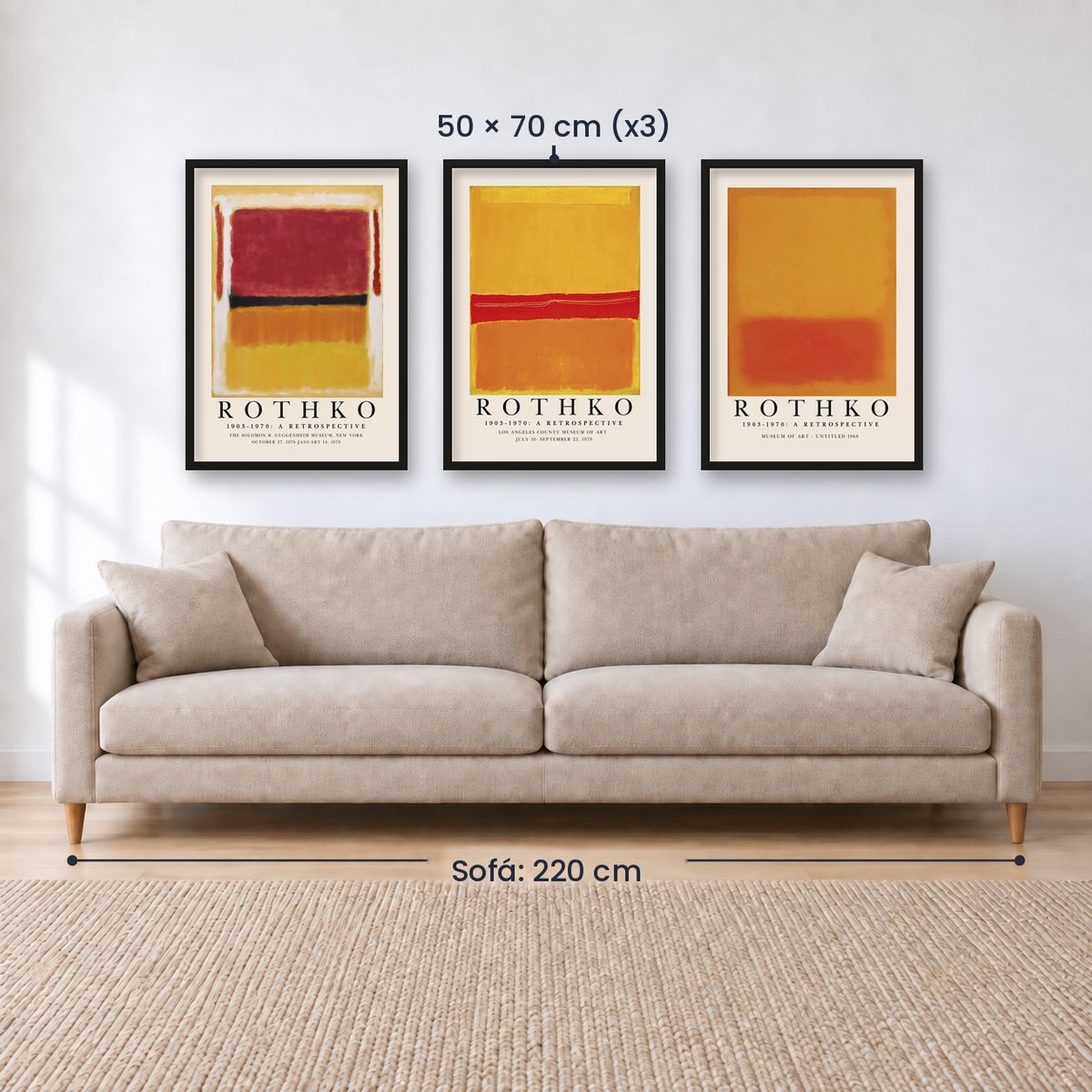 Set x3 Cuadros Rothko Naranja, Rojo