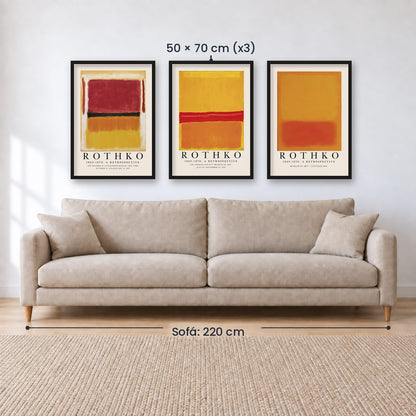 Set x3 Cuadros Rothko Naranja, Rojo