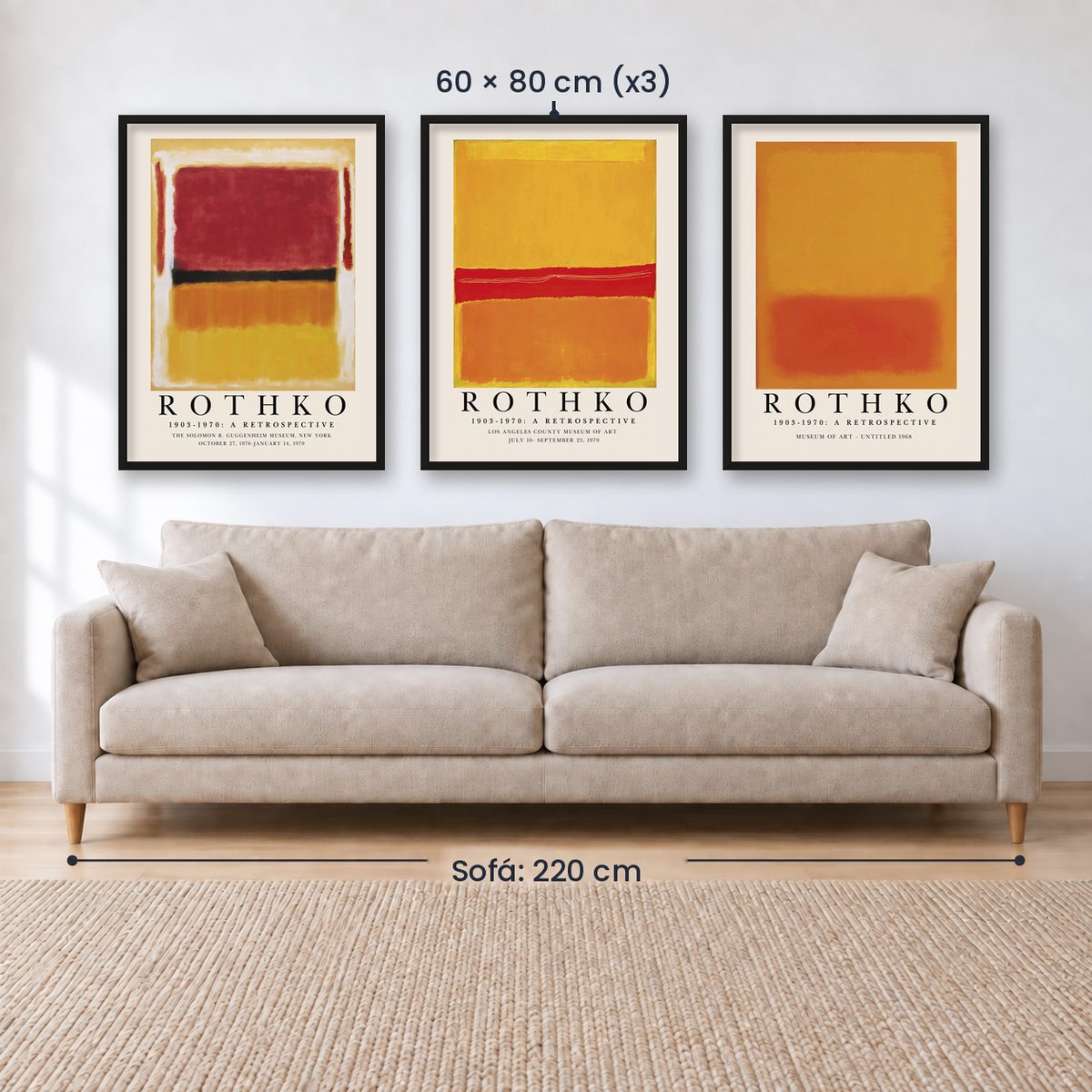 Set x3 Cuadros Rothko Naranja, Rojo