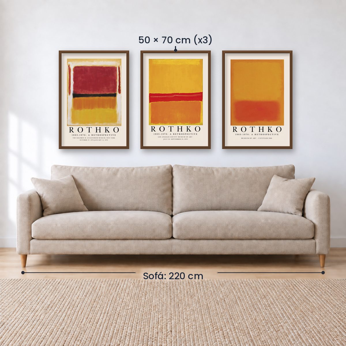 Set x3 Cuadros Rothko Naranja, Rojo