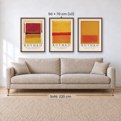 Set x3 Cuadros Rothko Naranja, Rojo