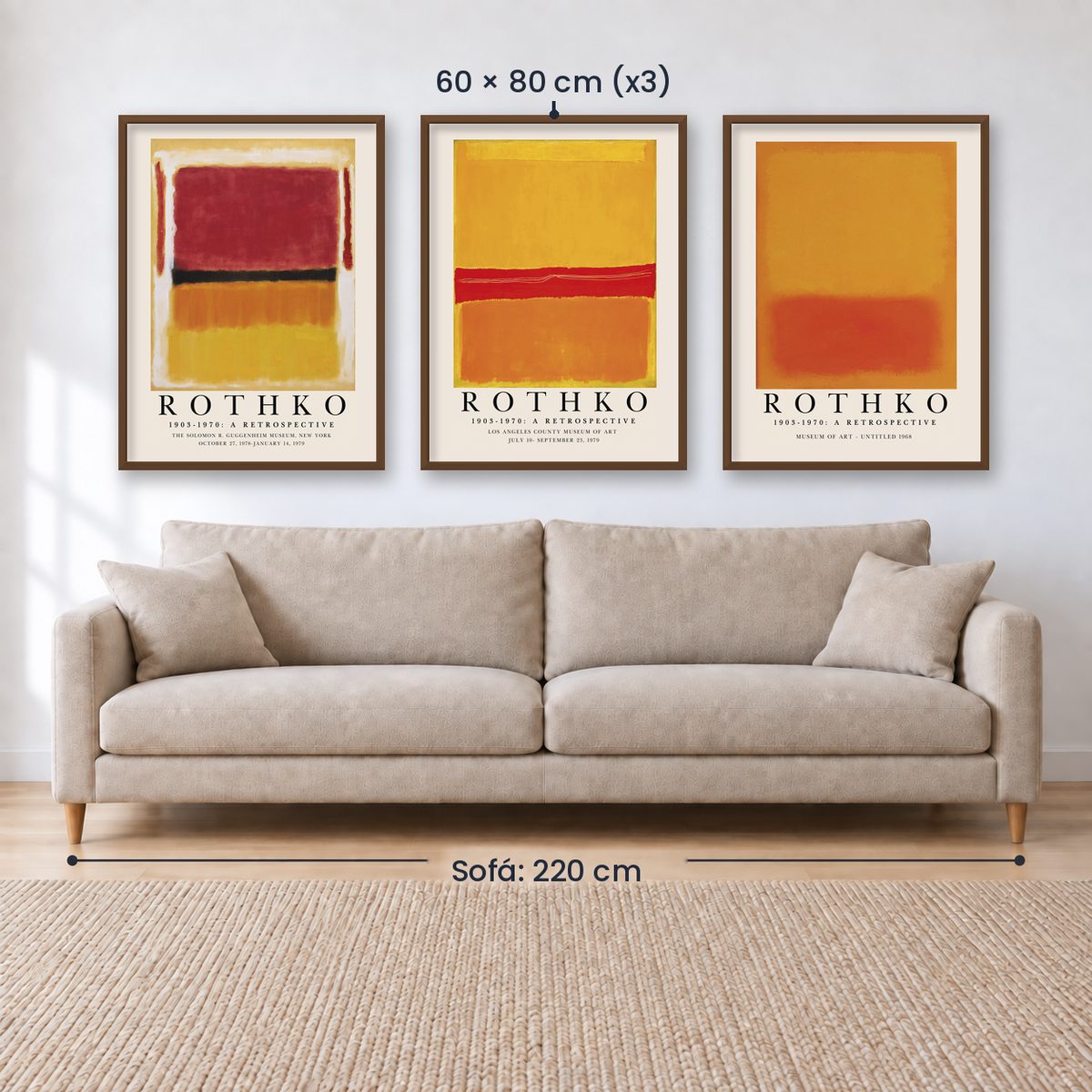 Set x3 Cuadros Rothko Naranja, Rojo