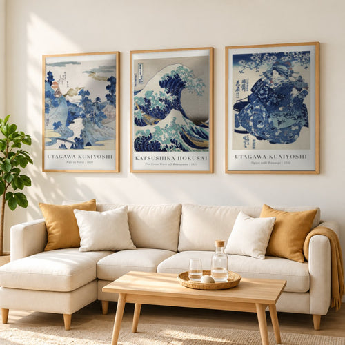 Set x3 Cuadros The Great Wave off Kanagawa (La gran ola de Kanagawa) Azul