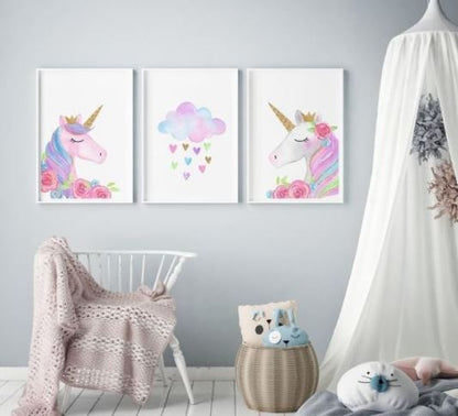 Set x3 Cuadros decorativos infantiles UNICORNIOS