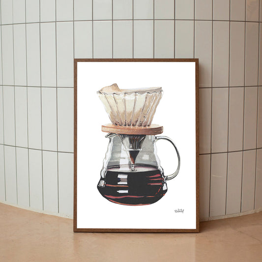 Cuadro Decorativo Cafetera V60 en Acuarelas by Beluulet Marco Natural