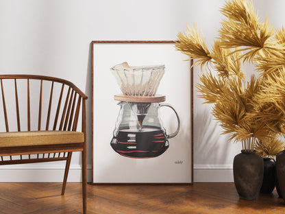 Cuadro Decorativo Cafetera V60 en Acuarelas by Beluulet Marco Natural