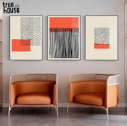 Set x3 Cuadros Abstractos Naranja