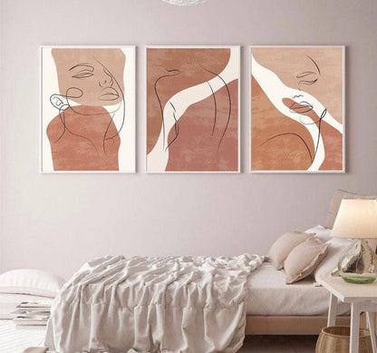 Set x3 Cuadros Abstractos color Pastel Rosados Siluetas