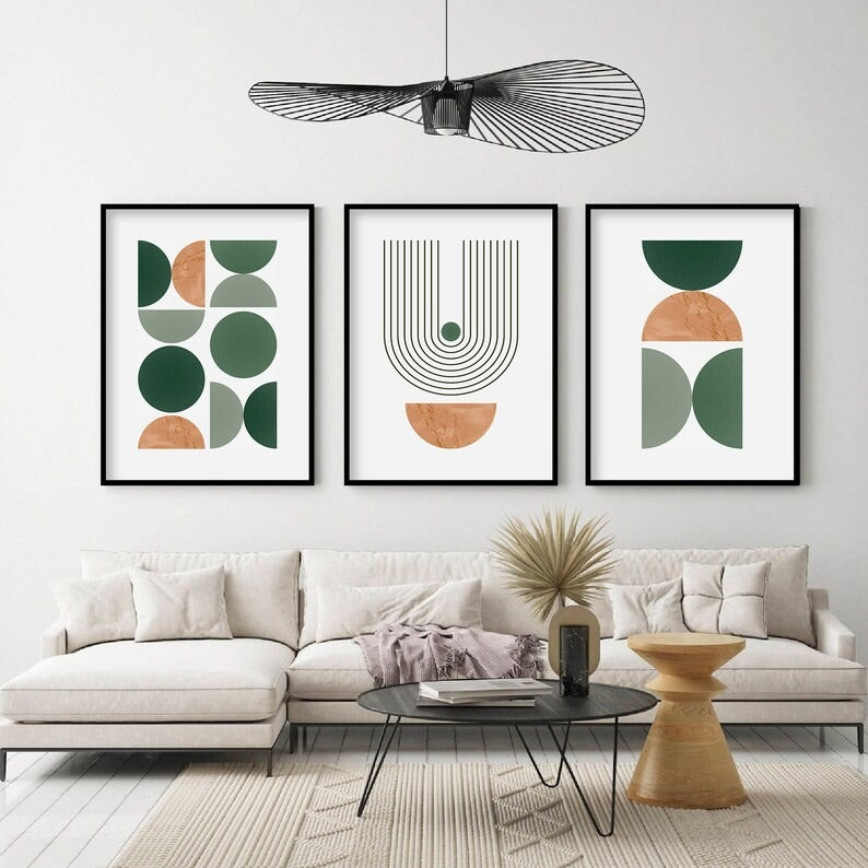 Set x3 Cuadros Abstractos, pintura, verde, boho II