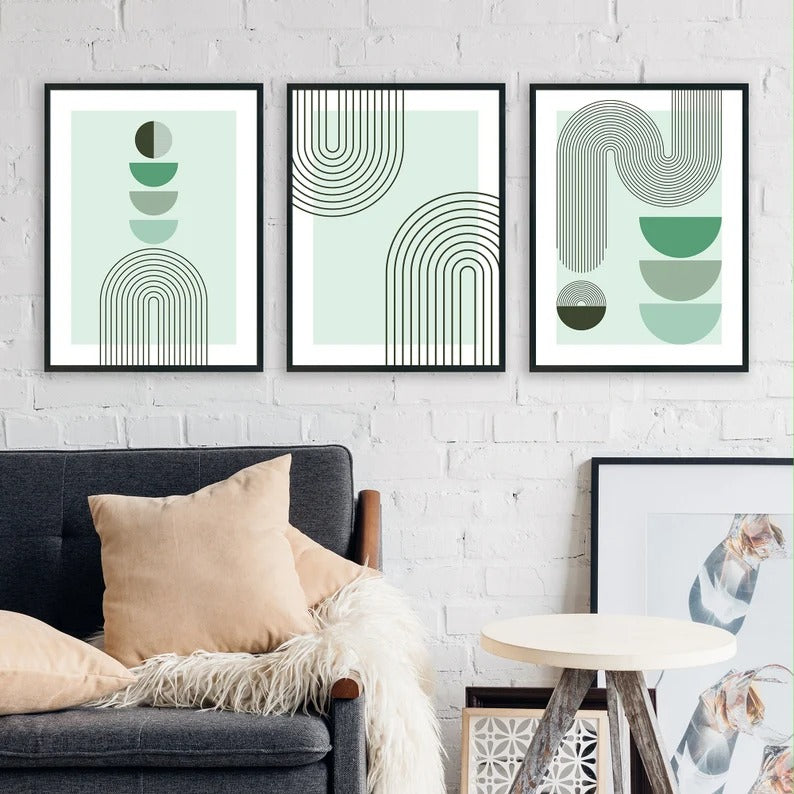 Set x3 Cuadros Abstractos, pintura, verde, boho