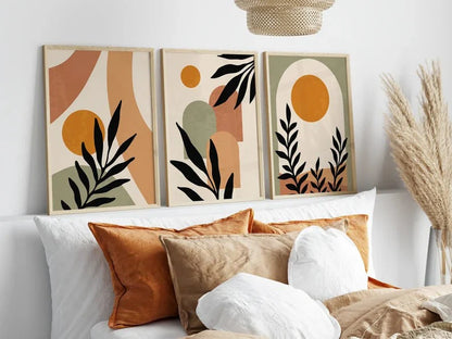 Set x3 Cuadros Abstractos, Boho Plantas