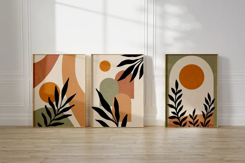 Set x3 Cuadros Abstractos, Boho Plantas - Tree House Deco