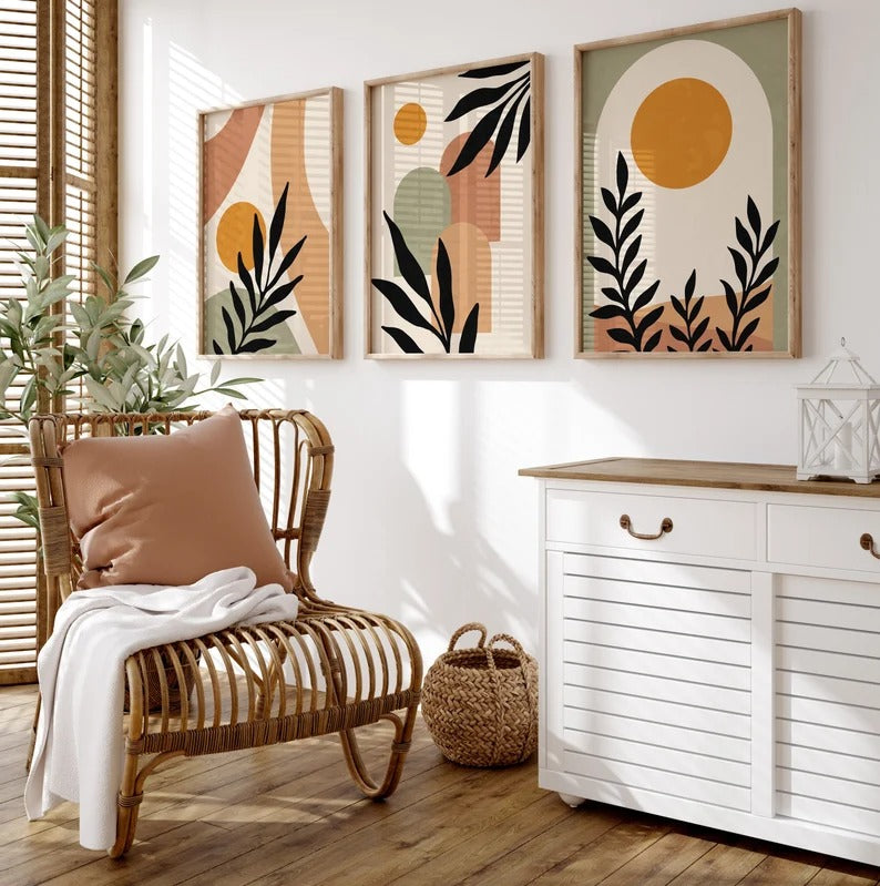 Set x3 Cuadros Abstractos, Boho Plantas - Tree House Deco