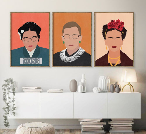 Set x3 Cuadros Abstractos, Mujeres, Feminismo, Frida