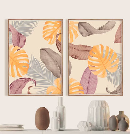 Set x 2 Cuadros abstractos, dorado, boho, monstera, plantas - Tree House Deco