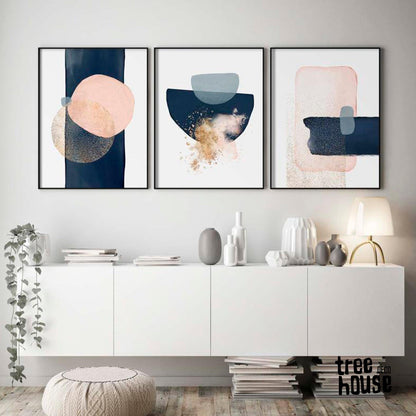 Set x3 Cuadros Decorativos Abstracto, Circular , Azul