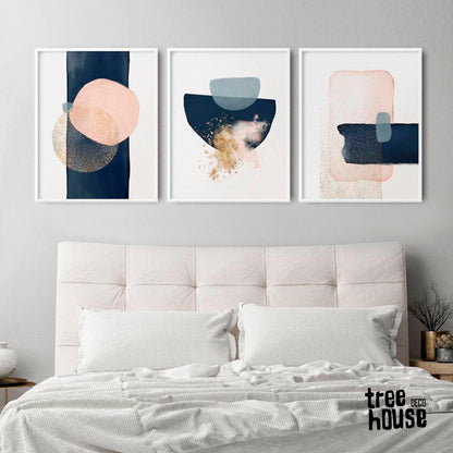 Set x3 Cuadros Decorativos Abstracto, Circular , Azul
