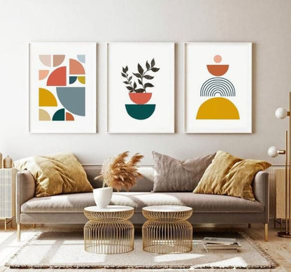 Set x3 Cuadros Decorativos Abstracto, Colores, Planta