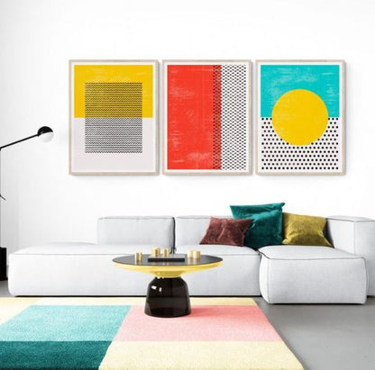 Set x3 Cuadros Decorativos Abstracto, Colores vivos