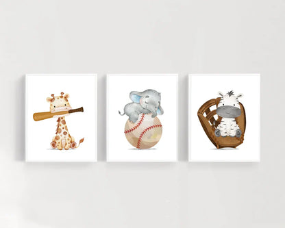 Set x3 Cuadros Infantil, kids, animalitos, beisbol.