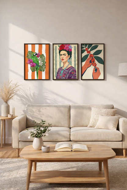 Set x3 Cuadros Abstractos, Modernos, Colección Colours in the Air Marco Natural XIV