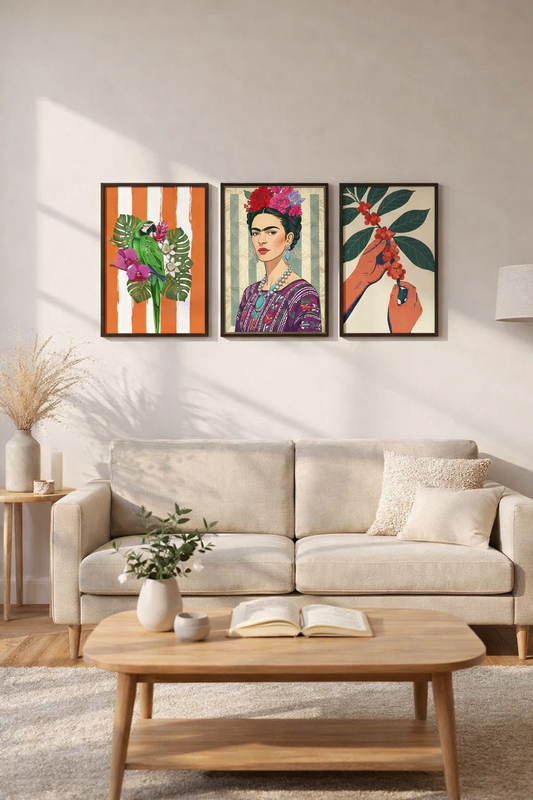 Set x3 Cuadros Abstractos, Modernos, Colección Colours in the Air Marco Natural XIV